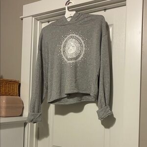 Gray Hooded Women's Top with Sun Design